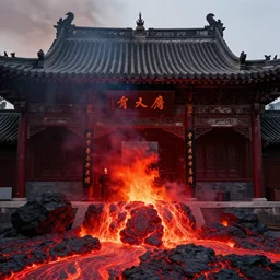 Xin Jiping's communist temple of flames and red hot runny lava, China, Communist, Realistic, Temple, Xi Jiping