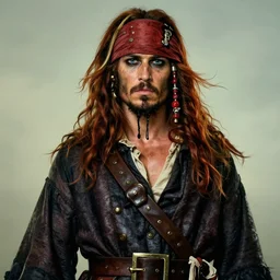 portrait painting of a 3 0 years old rugged masculine muscular male pirate long long hair soft hair flowing hair crimson hair upper body only blue eyes opened long coat elegant rugged handsome unreal render cinematic lighting art 1 9 2 0 period drama by bussiere rutkowski andreas rocha