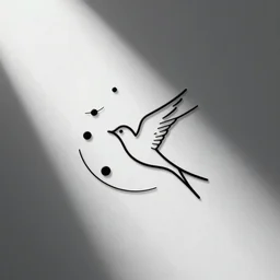 a beautiful tattoo design of minimalist flying swallows made with lines and simple shapes, flying into spherical lines and simple basic shapes, black ink, abstract logo, line art