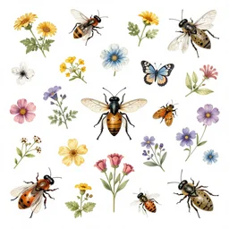 super detailed color art, a lot of small garden flowers, A multiverse of insects, spiders and dragonflies, unreal engine, wes anderson color palette, 3d render, colorful, digital art
