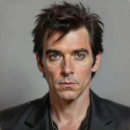 Caricature portraits done of Ziggy Stardust, realistic, hyperrealistic, very realistic, highly detailed, very detailed, extremely detailed, detailed, oil painting, digital art, trending on artstation