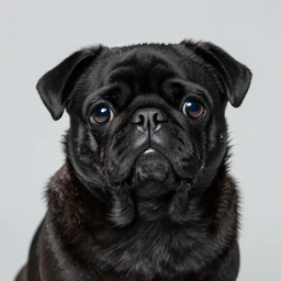 portrait of black pugalier dog, by ken done