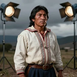 portrait of indigenous peruvian man. tupac amaru ii in 1 7 8 1. unreal 5, hyper realistic, realistic, photo realistic, dynamic lighting, highly detailed, cinematic landscape, studio landscape, studio lighting