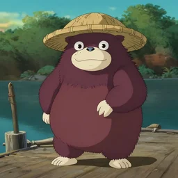 a wholesome animation key shot of tanooki on a fishing pier wearing a bamboo hat, studio ghibli, pixar and disney animation, sharp, rendered in unreal engine 5, anime key art by tatsuyuki tanaka, bloom, dramatic lighting