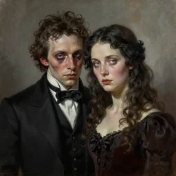a demonic horrific portrait of president trumo and his wife, white eyes, bored, illustration, soft lighting, soft details, painting oil on canvas by edmund blair leighton and charlie bowater octane render, hdr, trending on artstation, 4 k, 8 k, hd