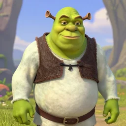 shrek with pink colored skin, pink colored skin