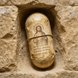 Photography of an acient capsule found in a wall in Betlehem, contains an old scroll revealing the true story of Jesus