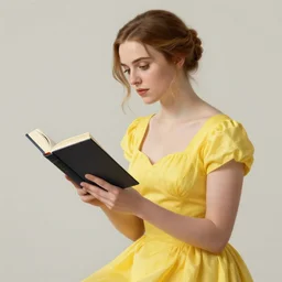 anna kendrick wearing a yellow dress and reading a book, masterpiece, intricate, elegant, highly detailed, digital painting, artstation, concept art, smooth, sharp focus, illustration, art by artgerm and greg rutkowski and alphonse mucha and uang guangjian and gil elvgren and sachin teng, symmetry!!