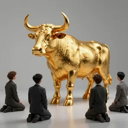 artificial intelligence, the new golden calf idol, humans on their knees look