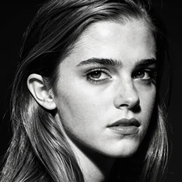 black and white vogue closeup portrait by herb ritts of a beautiful female model, emma watson, high contrast