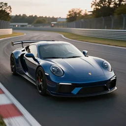 futuristic ( porsche designed by apple ) on a track, natural light, detailed, canon eos c 3 0 0, ƒ 1. 8, octane render, 3 5 mm, 8 k, medium - format print, dark blue light accents