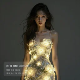 ai - generated art, generated by an ai image generator who read this caption. tags : detailed, neural, self - aware, design your own avatar, lady with glowing flowers dress, imperfect beauty, matte painting, trending on artstation