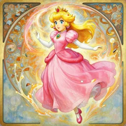 princess peach, blonde hair, pink dress, splash aura in motion, floating pieces, painted art by tsuyoshi nagano, greg rutkowski, artgerm, alphonse mucha, spike painting