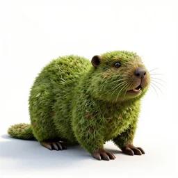 topiary shaped like a beaver, studio photography, full body, isolated on a pure white background, centered, entire subject in frame, sharp focus, soft studio lighting