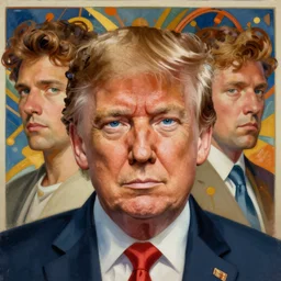 donald trump painted by artgerm and greg rutkowski and alphonse mucha. clear highly detailed face, beautiful sci fi art