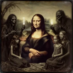 spirit photography with glowing bulbous ectoplasm, scary reed people, sleep paralysis demon, 1 9 0 0 s, slimer, mourning family, invoke fear and dread, old photograph, daguerreotype, face of mona liza in the center