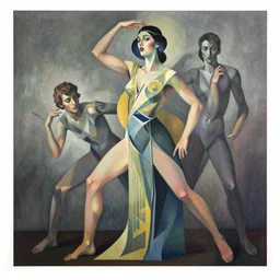 ( ( dither ) ), portrait a woman like reol, modern art deco, dynamic pose, colorful, moody, mads berg, christopher balaskas, karolis strautniekas, detailed, dynamic composition, wide angle, matte print, fog, dramatic lighting, halftone texture, risograph