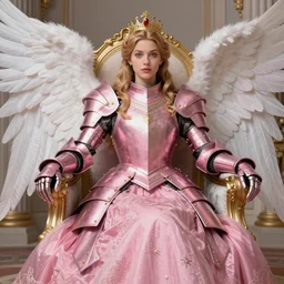 gorgeous!! hyper - realistic princess wearing ornate pink knight armor, angel wings l sitting at the thrown | drawn by wlop, drawn by jeehyung lee, drawn by artgerm