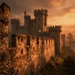 delicious castle wall outdoors overlook view from the wall atmospheric unreal engine hyperreallistic render 8 k concept art masterpiece screenshot from the video game the elder scrolls v : skyrim moody orange 2 7 0 0 k global illumination