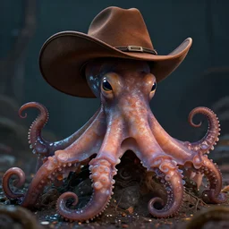 hyperrealistic dslr film still of amorphous cephalopod wearing a cowboy hat, stunning 8 k octane comprehensive 3 d render, inspired by istvan sandorfi & greg rutkowski & unreal engine, perfect symmetry, dim volumetric cinematic lighting, extremely hyper - detailed, extremely lifelike attributes & lifelike texture, intricate, masterpiece, artstation, stunning