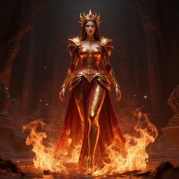 fire queen, infinite detail, full shot, smooth, sharp focus, illustration, rembrandt lighting, dark mood, mysterious, concept art, unreal engine 5, 8 k, art by roger dean and leonardo da vinci