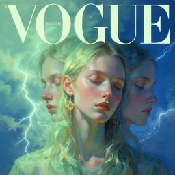3 d, sci - fi, morning, sleepy fashion model face, sun, neon, cinematic, lightning clouds, vogue cover style, poster art, light green and deep blue mood, realistic painting, intricate oil painting, high detail, figurative art, multiple exposure, poster art, 3 d, by tooth wu and wlop and beeple and greg rutkowski