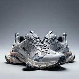 dinosaurus futuristic balenciaga and vetements sneakers on gradient background, ultra rendered extreme realism and detail, 8 k, highly detailed, realistic, completely framed, pbr, hyper realistic, photorealistic, sharp focus,
