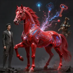 red horse of the apocalypse, intricate lights, bio luminescent, plasma, by ruan jia and artgerm and range murata and wlop and ross tran and william - adolphe bouguereau and beeple. key art. fantasy illustration. award winning, artstation, intricate details, realistic, hyperdetailed, 8 k resolution.
