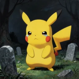 crying pikachu on graveyard, dramatic painting by beksinski by h. r. giger