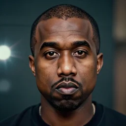 mugshot of the face of old kanye west at 2 0 0 years old, in the future. cinematic lighting, ray tracing, octane render, long lens, shallow depth of field, bokeh, anamorphic lens flare, 8 k, hyper detailed, 3 5 mm film grain