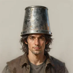 digital painting of a man with a bucket head, high fantasy, dnd, smooth, sharp focus, illustration, highly detailed, digital painting, artstation, concept art, by disney animation, rossdraws, alphonse mucha, frank fanzzeta