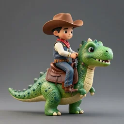 a portrait of a cowboy riding in a saddle on the back of a tiny green dinosaur, adorable and whimsical, fantasy, adorable, unreal engine, octane render, sharp focus, high contrast, matte painting, art by zdzisław beksinski
