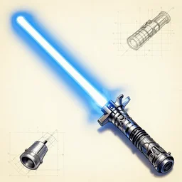 a full color lightsaber blueprint, extremely detailed, highly intricate