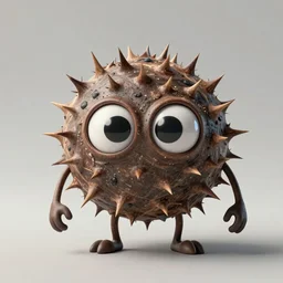 photo of a lump of thorns with big cute eyes, small thin legs and arms, realism, photo, 8k, realistic, detailed, Hyperrealistic,