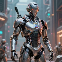 a rebel warrior cyborg in a futuristic world, protector of free humans and spritual creations, 8K 3D, unreal engine, filmic, cinematic, fulcolor
