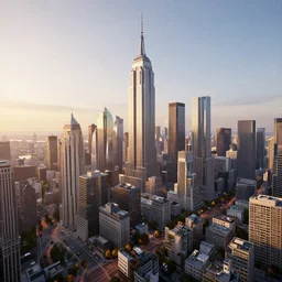 a redshift render of a metropolis city view .
