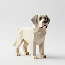 papercraft saint bernard, clean 3d render, full body, isolated on a pure white background, centered, entire subject in frame, sharp focus, soft studio lighting