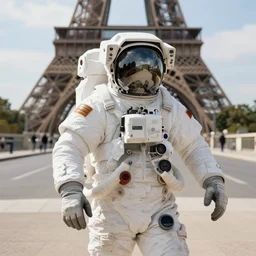 an astronaut arrives in renaissance paris year 1600, 4K photo