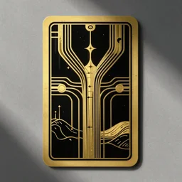 an art deco tarot card, gold on black, stark, abstract, bold lines, minimalistic, award - winning design, trending on pinterest