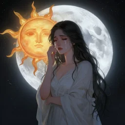 the godess of the moon crying after she killed the sun
