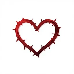crimson and black heart made of thorny vines with many long, sharp thorns, minimalist vector logo on white background