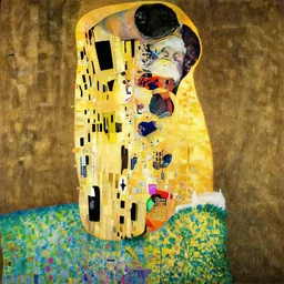 Artwork of a humanoid with a very large and visible building in the style of klimt,