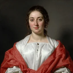 portrait of a woman dressed in white and red, by the brothers hildebrandt.