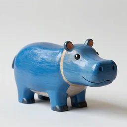 expertly crafted etsy kids wooden hippopotamus expertly fused with blue epoxy. part of the hippo is made of blue epoxy. with a white photographers background.