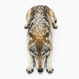 top down view of a dead wolf on transparent background