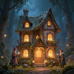house of little wizards, magical world, by greg rutkowski, sung choi, photo realistic, 8 k, cinematic lighting, hd, atmospheric, hyperdetailed, trending on artstation, devainart, digital painting, glow effect