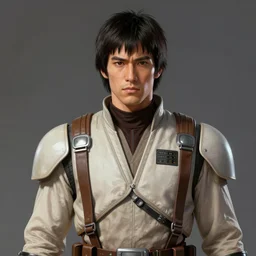 portrait of a man by greg rutkowski, jedi knight, japanese features, straight jaw, short black hair with bangs, tall and muscular, he is about 2 0 years old, attractive, wearing starfighter pilot uniform, star wars expanded universe, highly detailed portrait, digital painting, artstation, concept art, smooth, sharp foccus ilustration, artstation hq
