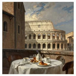 the view of a breakfast, buildings in rome by martinus rørbye