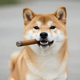 a shiba inu with a cigar in its mouth