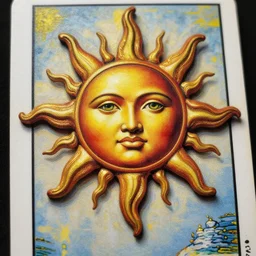 A extremely highly detailed majestic hi-res beautiful immaculate head and shoulders award winning painting stunning masterpiece of a tarot card the sun, high detail, hyperrealistic, photorealistic, octante render, cinematic, high textures, royaltly, royal, hyper sharp, 4k insanely detailed and intricate, hypermaximalist, 8k, hyper realistic, super detailed, 4k HDR hyper realistic high,